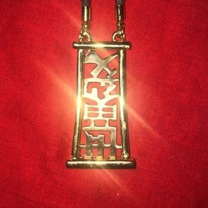 Leather and Oriental  letters with earrings set